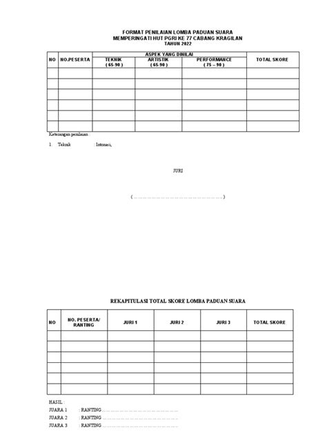 Format Penilaian Lomba Senam Pgri | PDF