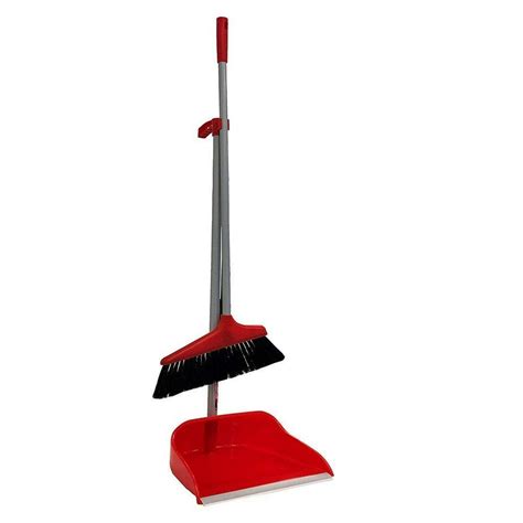 Red Upright Long Handle Dustpan and Brush Broom Set Lobby Home Modern ...