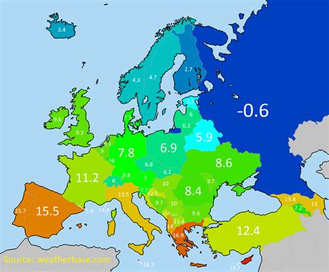 European average annual temperature | European map, Map, Europe map