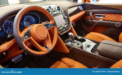 Brown Leather Interior of a Luxury Car Editorial Stock Image - Image of ...