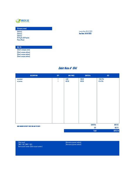 Debit Note in Singapore - Definition, Sample and Creation