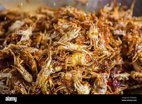 crispy sweet baby crab seafood of Thai street food menu with chilly and ...