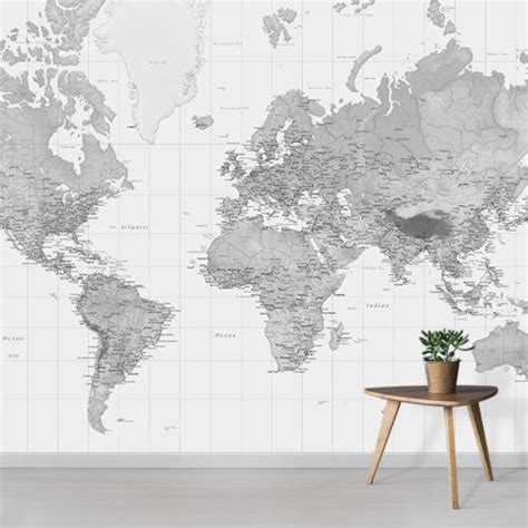 Black And White World Map Wallpaper World Map Murals Wallpapered | Porn ...