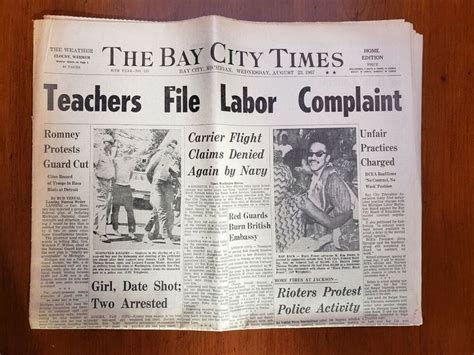 Michigan 1967 Newspaper The Bay City Times "Teachers File Labor ...