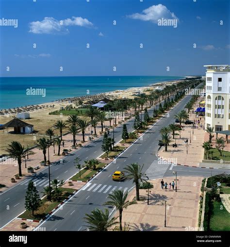 View along beach front from roof of Lella Baya Hotel, Yasmine Hammamet ...