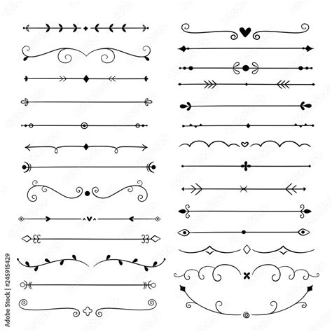 Hand drawn dividers. Line design elements vintage borders. Calligraphic ...