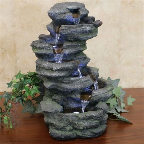 Sunnydaze Stacked Rock Waterfall Indoor/Outdoor Tabletop Water Fountain ...