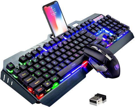 Wireless Keyboard and Mouse,Rainbow LED Backlit Rechargeable Keyboard ...