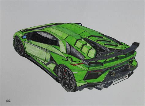 Lamborghini Aventador SVJ drawing original A3 size hand-drawn | Etsy