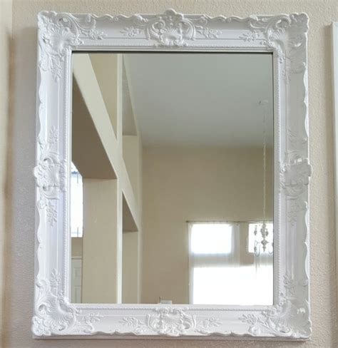 White ANTIQUE Ornate Wood Frame Mirror.