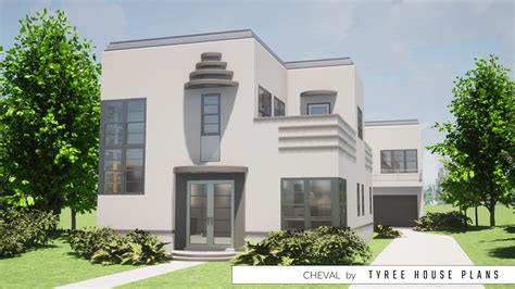 Cheval. Art Deco Main House with Guest House by Tyree House Plans.