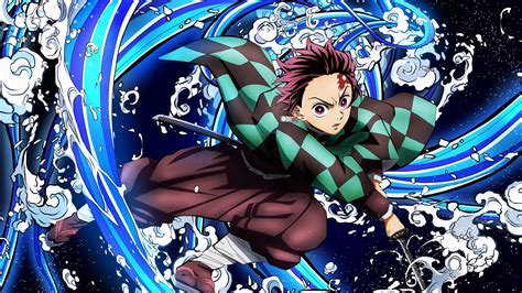 Tanjiro Kamado's Water Breathing Form in Demon Slayer 4K Wallpaper