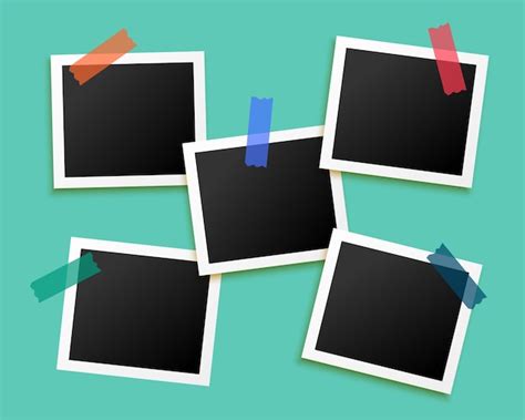 Free Vector | Five photo frames sticked by tape background