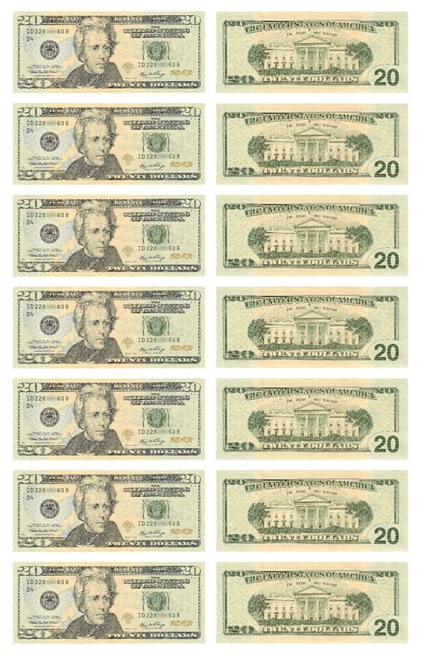 Printable 20 Dollar Bill Front And Back Actual Size