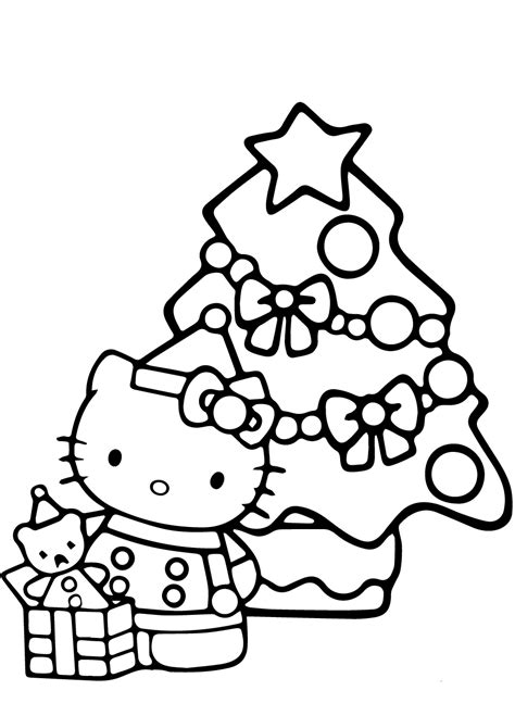 Kitty And Christmas Tree Coloring Page - Free Printable Coloring Pages ...