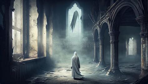 Ghost in old castle stock illustration. Illustration of silhouette ...