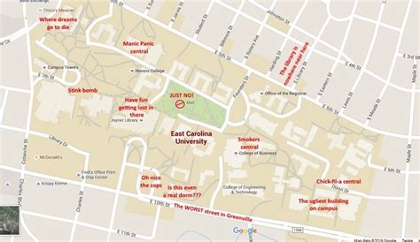 A Judgmental Map of ECU's Campus | Campus, Map, East carolina university