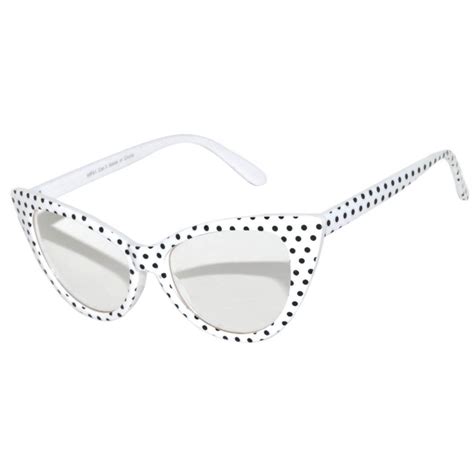 OWL ® Eyewear Cat Eye Sunglasses White Frame Polka Dots Clear Lens (One ...