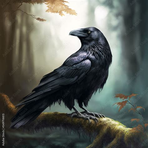 raven on a branch, abstract art Stock Illustration | Adobe Stock