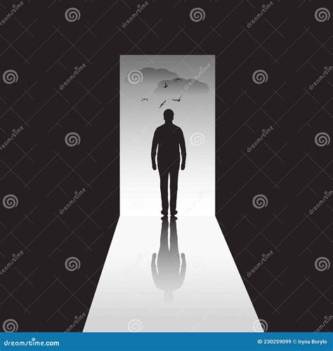 Man Silhouette in Open Door. Exit. Illustration of a Man in Depression ...