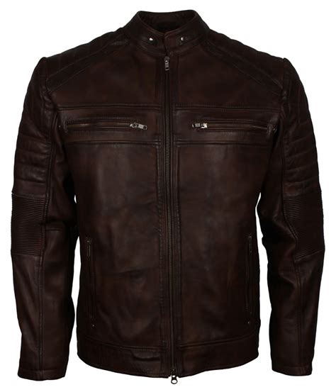 Men's Cafe Racer Retro Quilted Distressed Black Leather Jacket - US ...