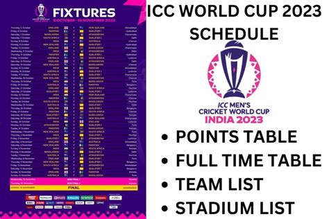 ICC World Cup 2023 Schedule, Fixtures, WC Time Table Stadium