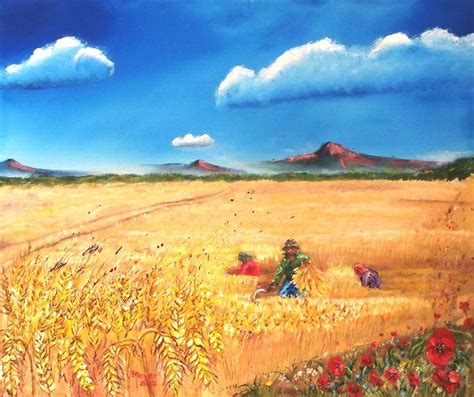 Wheat Harvest And Poppies Painting by Meyer Van Rensburg