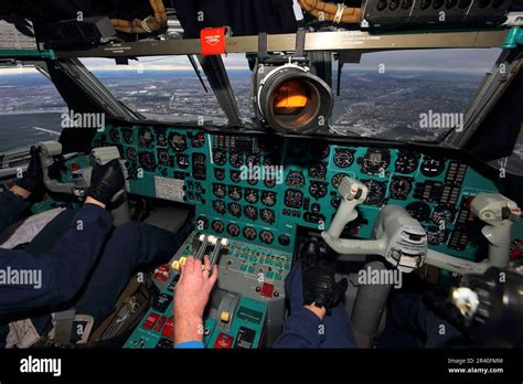 Cockpit of an IL-76MD military transport aircraft of the Russian Air ...