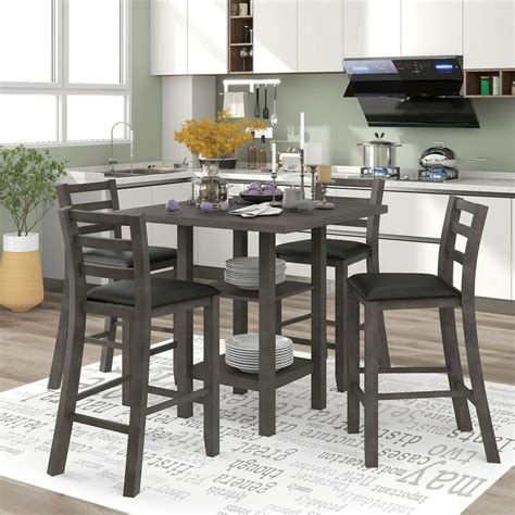 Skyland 5 Piece Wooden Counter Height Dining Set, Square Dining Table ...