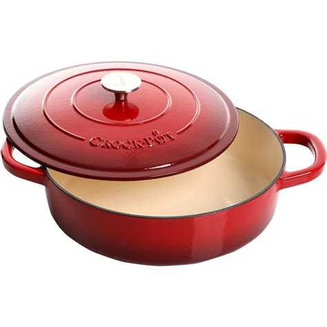 Artisan 5 Quart Round Enameled Cast Iron Braiser Pan with Lid, Scarlet ...