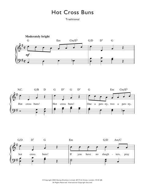 Hot Cross Buns by Traditional Nursery Rhyme Sheet Music for Piano ...