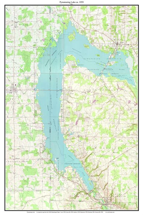 Pymatuning Lake 1959 Old Topographic Map USGS Jamestown Andover ...