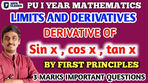 Derivatives of Sinx Cosx tanx from First Principles class 11th ...