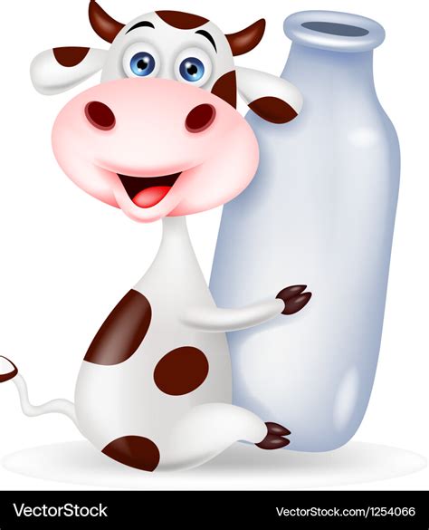 Cute cow cartoon with milk bottle Royalty Free Vector Image