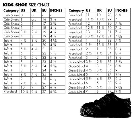 Printable Kids Shoe Size Chart Us