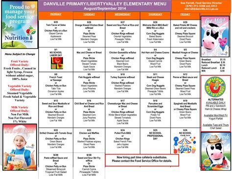 Danville Primary School & Liberty Valley Elementary School Lunch Menu ...