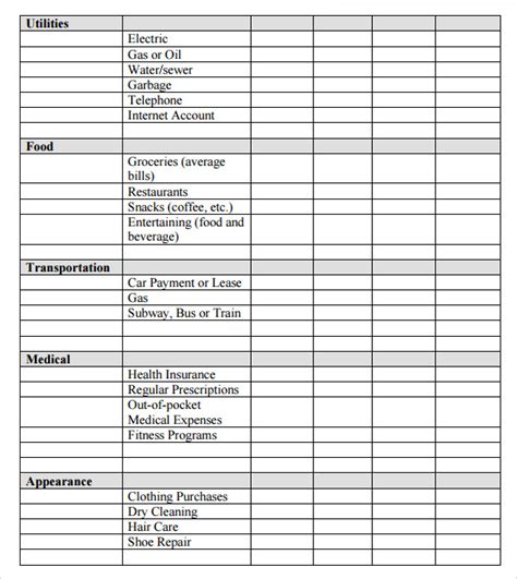 Printable Expense Sheet Template