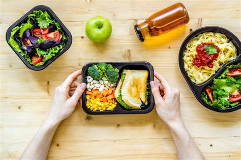 Lunch Boxes with Meal. Food Delivery Concept. Overhead View Stock Photo ...