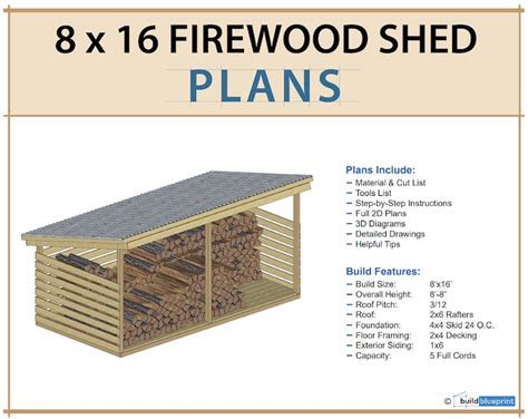 8x16 Firewood Shed Plans 5 Cord Wood Shed DIY Build - Etsy