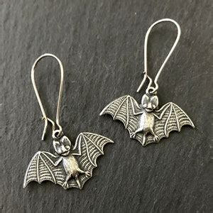 Silver Bat Earrings, Halloween Earrings, Bat Wings, Vampire Bat, Creepy ...