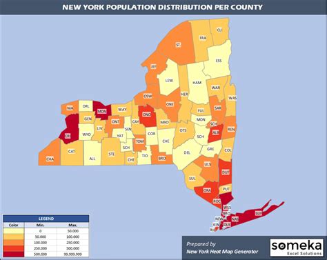 New York County Map and Population List in Excel