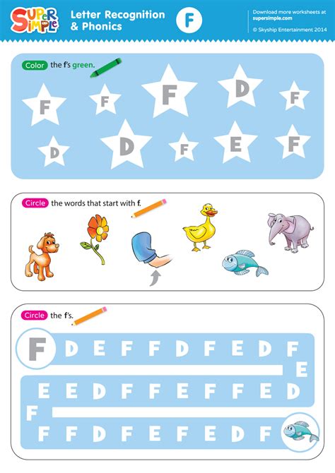 Letter Recognition & Phonics Worksheet - F (Uppercase) - Super Simple