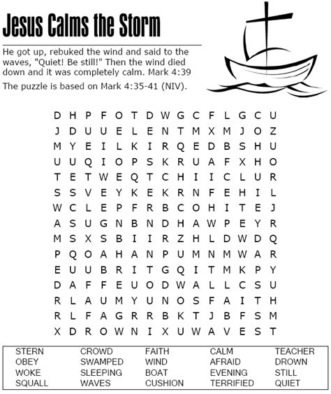 Jesus Calms The Storm Word Search | Sermons4Kids