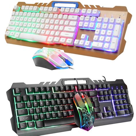 Gaming Keyboard and Mouse Combo Set Rainbow Glow Backlit USB Keyboard ...