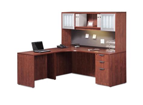 L Shaped Desk with Hutch and Drawers : Cherry : PL Laminate : Harmony ...