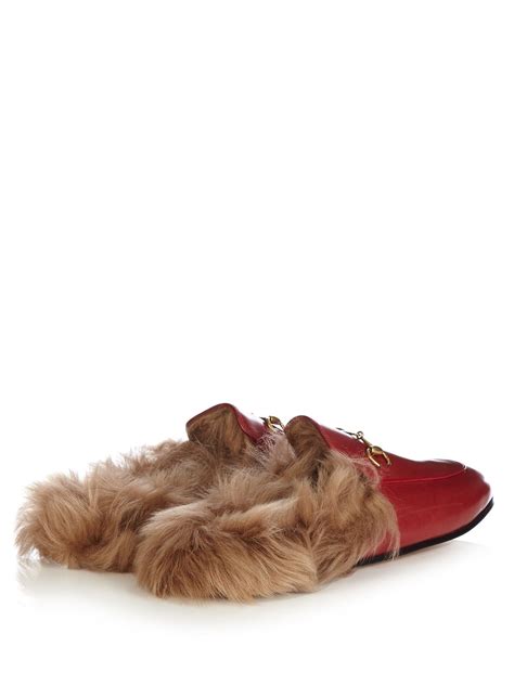 Princetown fur-lined leather backless loafers | Gucci | MATCHESFASHION ...