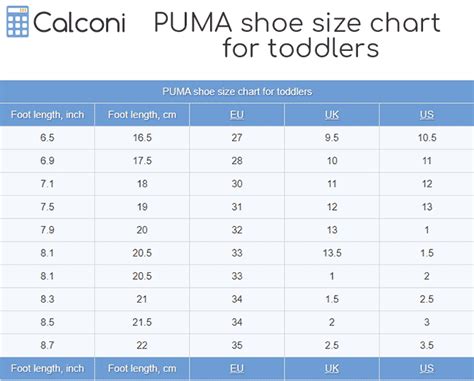 PUMA Shoe Sizes ladies men and children