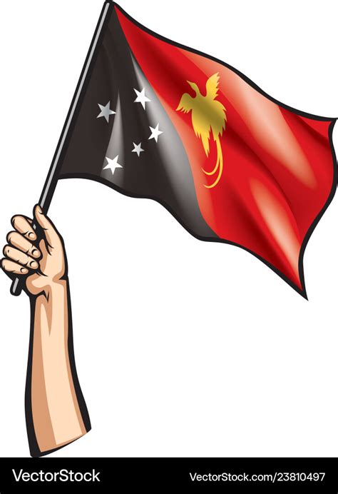 Papua new guinea flag and hand on white background