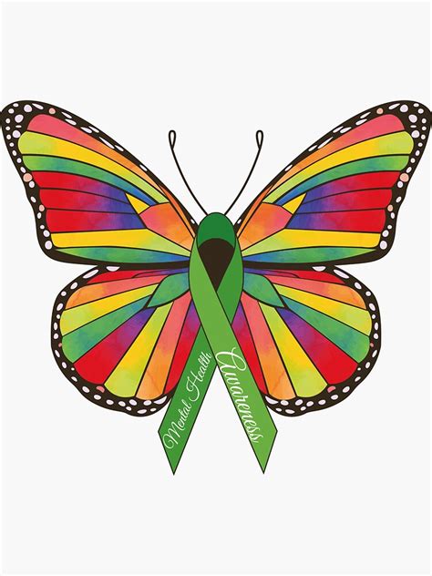 "Mental Health Awareness Butterfly Ribbon Green " Sticker by amorhka ...