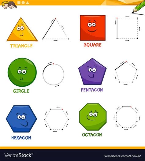 Basic geometric shapes drawing workbook vector image on in 2020 | Shape ...